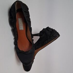 Black Ruffled Satin Women's Heels